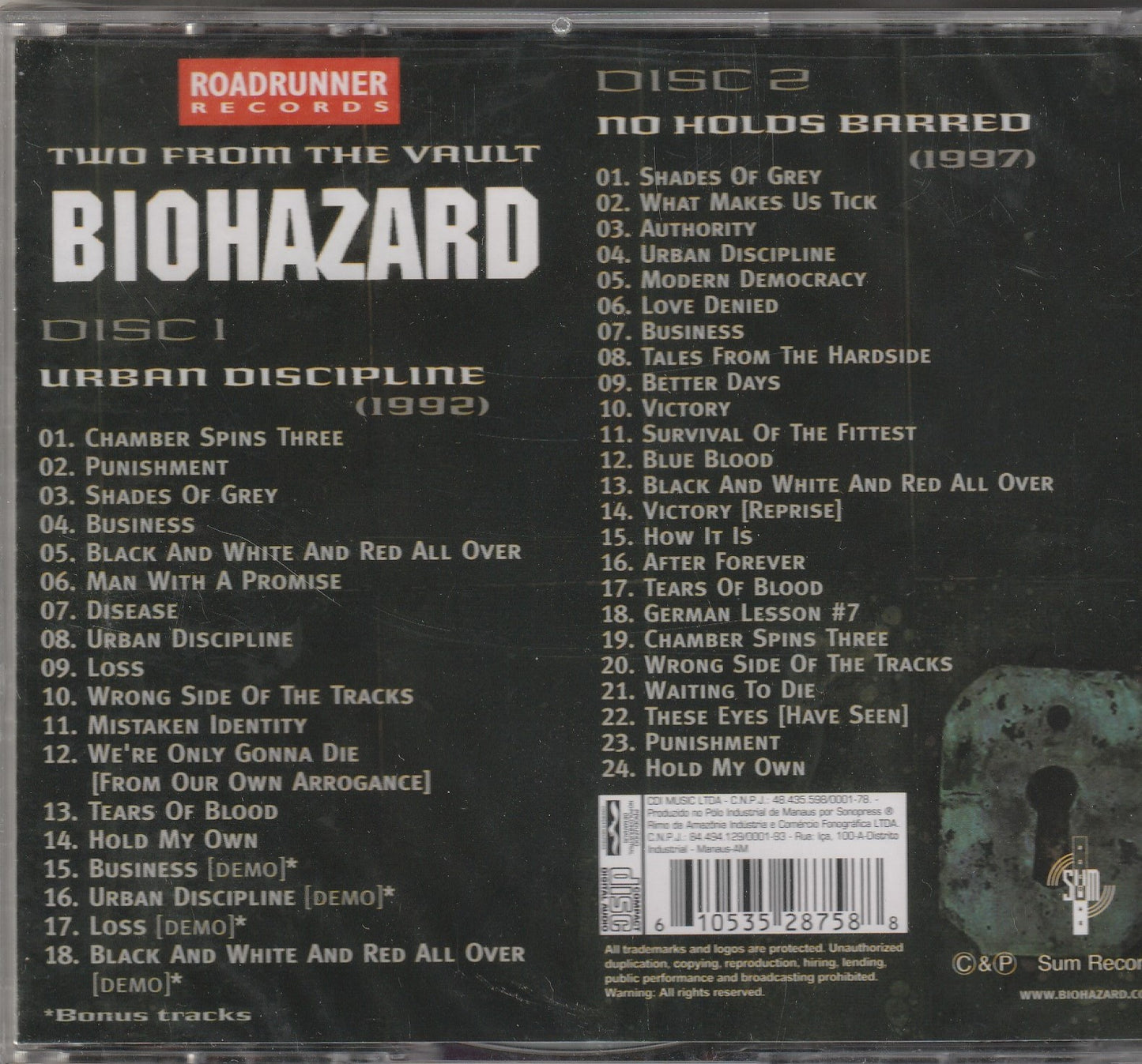 Biohazard - Urban Discipline / No Holds Barred 2xCD