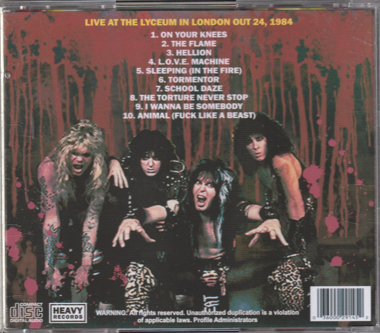 W.A.S.P. (Wasp) - Live At The Lyceum London 1984 CD