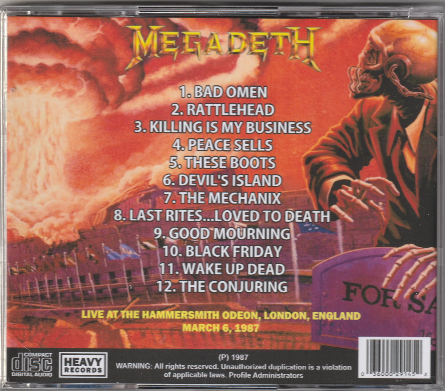 Megadeth - Hammersmith Odeon 1987 CD